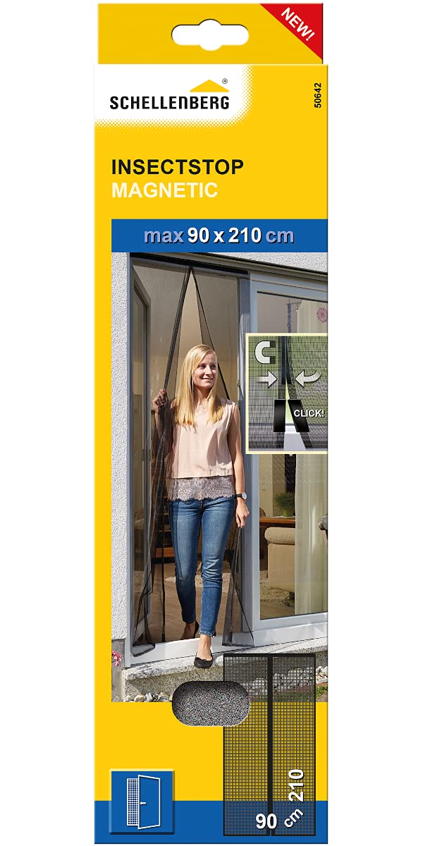 Schellenberg 50642 Fly Curtain Balcony Door with Magnets Insect Protection Magnetic Curtain 90 x 210 cm Anthracite