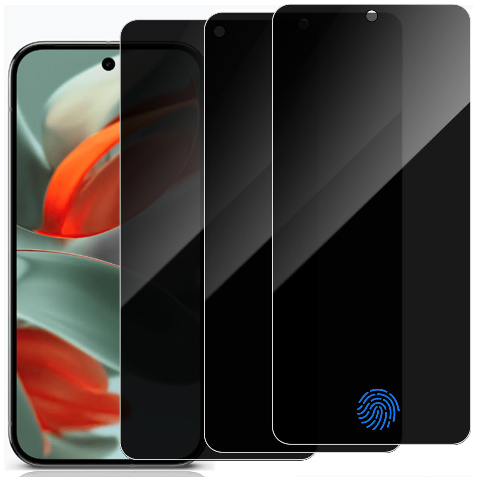 DYNASCO 3 Pack Privacy Screen Protector for Google Pixel 9 Pro 6.3", Full Coverage 9H Hardness Anti-Spy Tempered Glass Film Google Pixel 9 Pro - Support Fingerprint Unlock, Anti Fingerprint