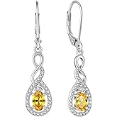 Lwsary Oval Cut Dangle Drop Earrings 925 Sterling Silver Infinity Twisted Leverback Earrings Birthstone Jewelry for Women