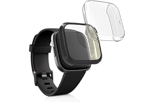 kwmobile Case Compatible with Fitbit Versa 2 Case - 2X TPU Silicone Fitness Tracker Cover - Black/Transparent