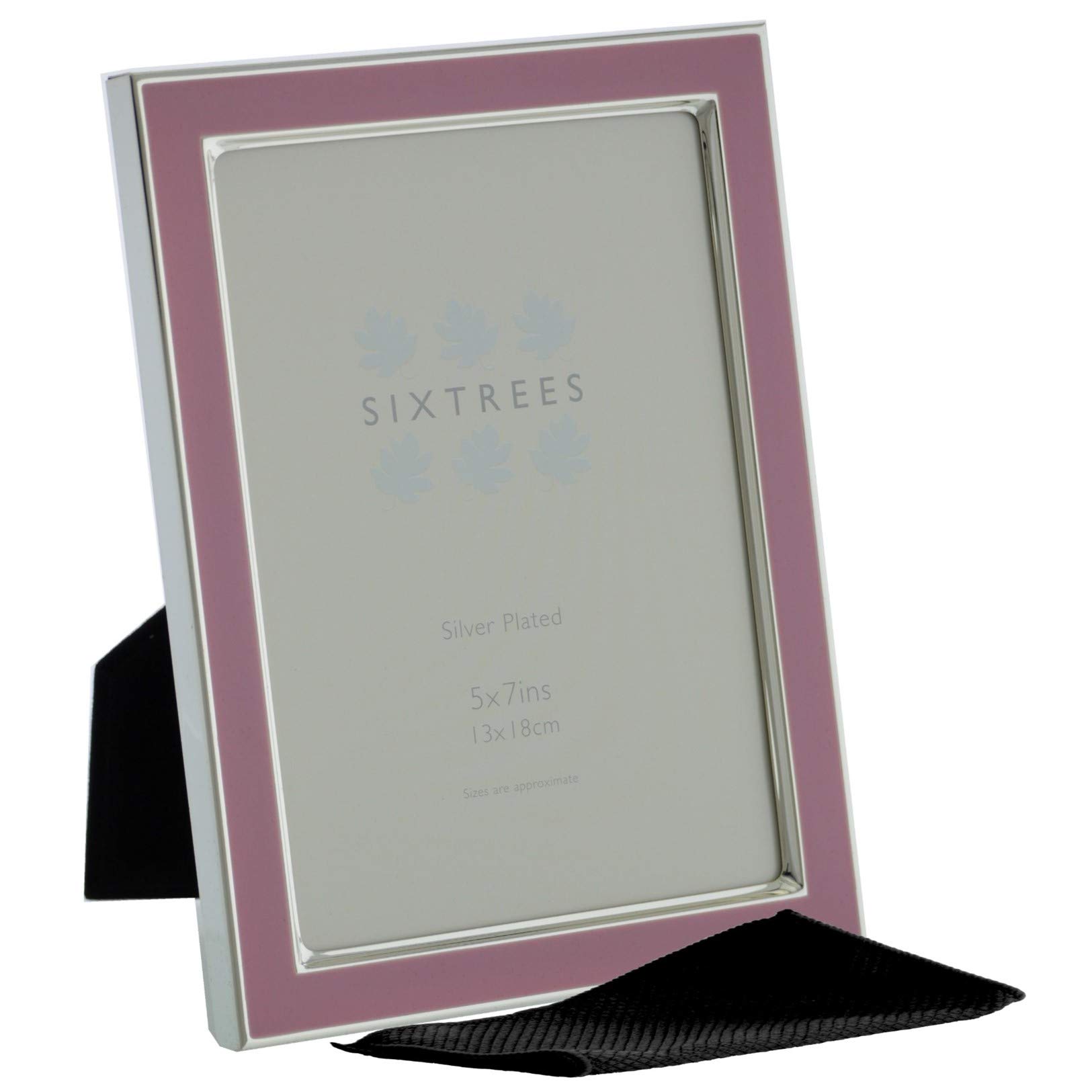 Kew Sixtrees 2-693-57 Silver Plated and Light Pink Enamel 7 x 5 inch Photoframe complete with Microfibre Polishing Cloth