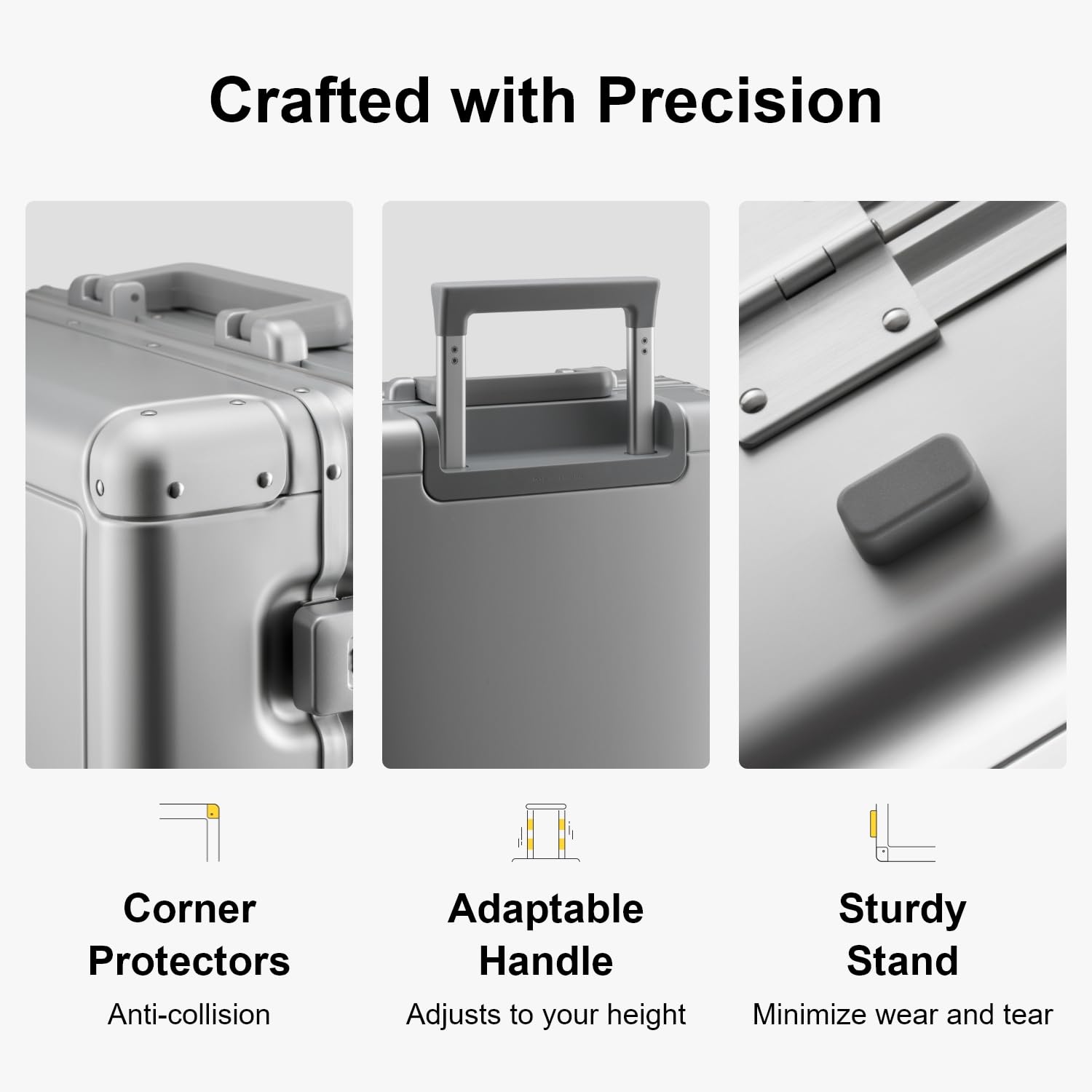 LEVEL8 Gibraltar Carry on Luggage, 20 Inch Aluminum Zipperless Luggages Airline Approved, Hardside Suitcase with TSA Lock and Spinner Wheels, Silver