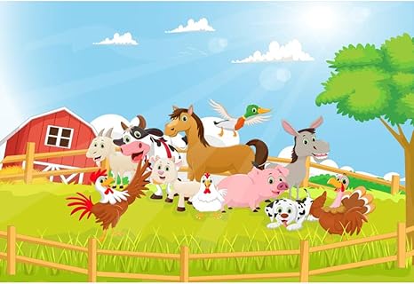 Oerju 1 5x1m Dibujos Animados Fondo Granja Hierba Gallina Perro