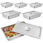 Hotel Pans Deep Steam Table Full Size Pan Set, Steam Table Pans with Lids, Stainless Steel Commercial Food Storage Containers Stackable Metal Steamer Pan(4" Deep 6 Pack, 1/1 Size)