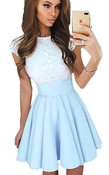 RUIGO Sommerkleid Spitze Kleid Damen Cocktailkleid Festlich Partykleid A Linie Ärmellos Knielang