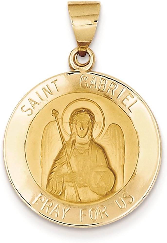 14K Yellow Gold Saint Gabriel Round Medal Charm Pendant Jewelry