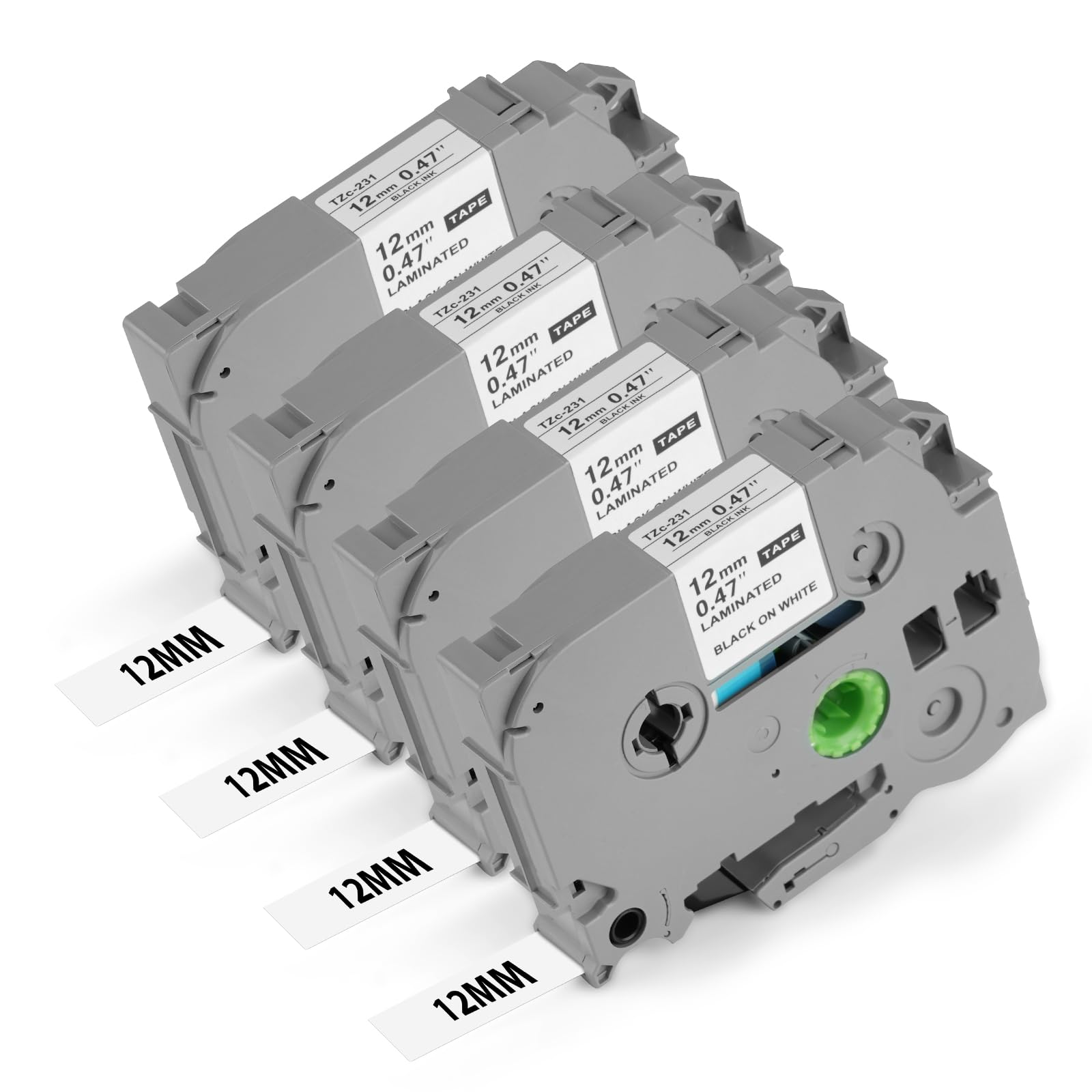 OFFCUP Label Tape Compatible for Brother Label Printer, 4pcs 12mm x 8m Label Maker Tape, 0.47 Laminated Multipurpose Labels for TZe-231 GL-200 PT-H105 PT-1000 H100R PT-E100 PT-D210 PT-D400 (Grey)