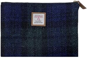 TAILORMAP Harris Tweed Coin Purse Handmade Lipstick Bag Vintage British Portable Credit Card ID Wallet with YKK Zipper for Women men (Sea Blue, Large)