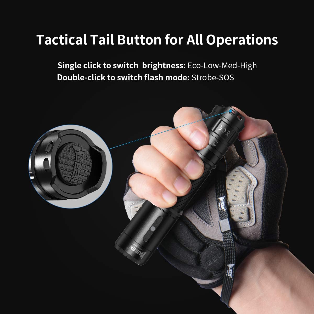 WUBEN C3 Rechargeable Flashlight 1200 High Lumens Tactical Super Bright LED Flashlights 18650 Battery Included Type-C Charging IP68 Water-Resistant 6 Light Modes Pocket-Sized EDC Flash Light - - 