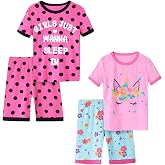 Vopawetty Girls Pajama Set, 4-Piece Cotton Pajamas Short Summer PJs Kids Sleepwear
