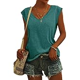 Langwyqu Womens Cap Sleeve Blouses T-Shirt Casual Loose Fit Basic Shirts Tank Tops