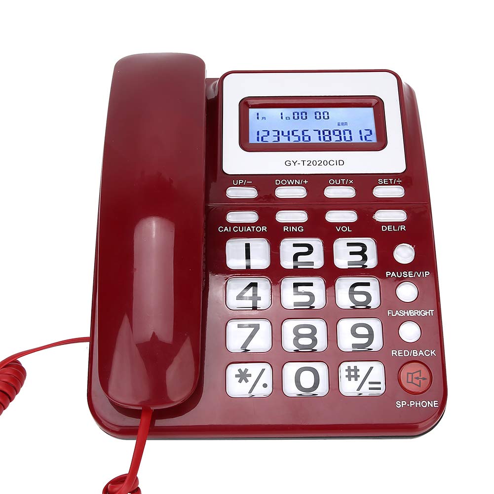 ASHATA Corded Telephone, Wired Telephone with Speaker Voice Recorder and Caller ID Display, Calculater, Big Buttons, Mute Mode, Dual interface, Red/Black/White(red)