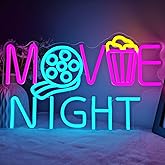 Movie Night Neon Sign Cinema Led Neon Light Dimmable Popcorn Paper Box Neon Sign for Wall Decor Theater Lights Movie Room Light Up Sign for Film Room Cinema Party Birthday Gift