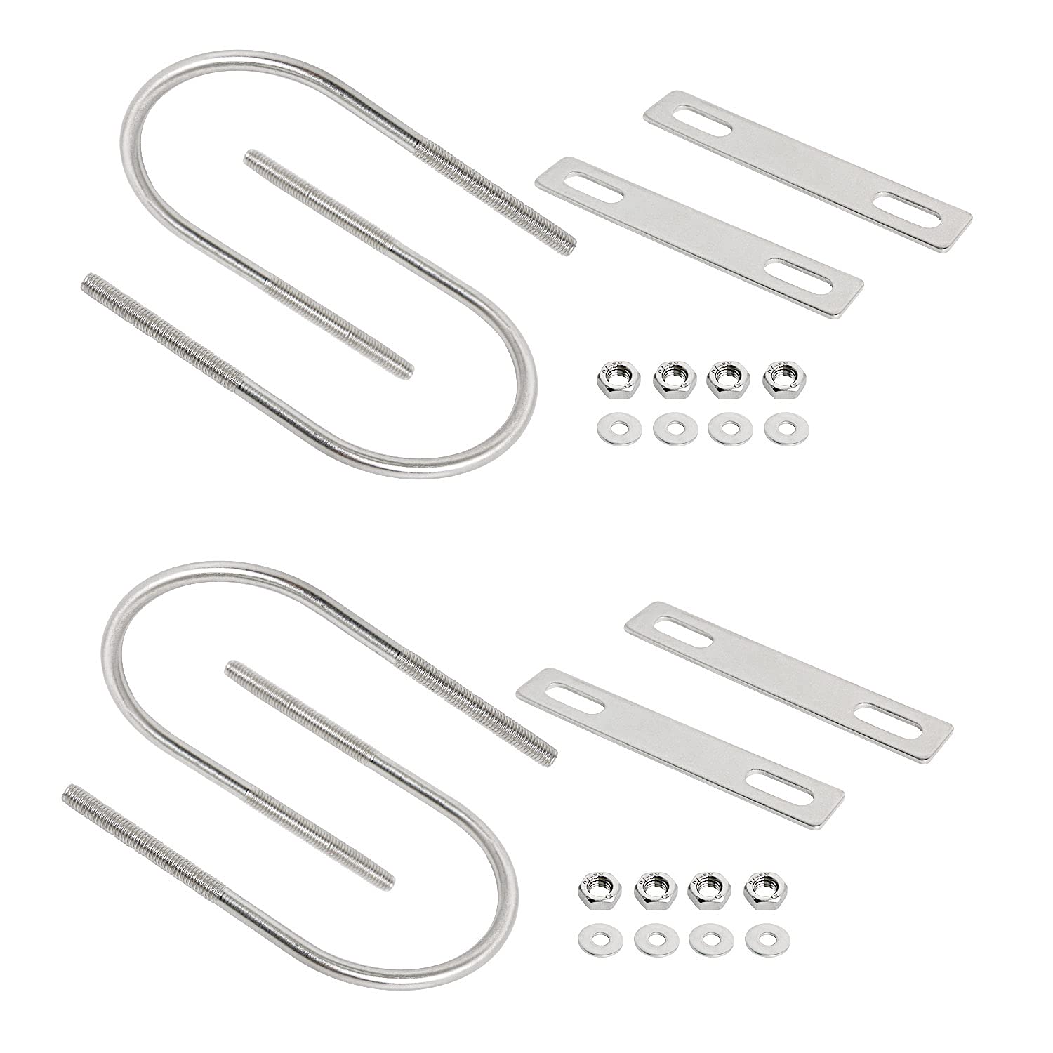 Aoje-Link Round U Bolt 2.36"(60mm) Inner Width M6 Thread 304 Stainless Steel Silver with Plates Nuts Flat Washers, 4Pcs