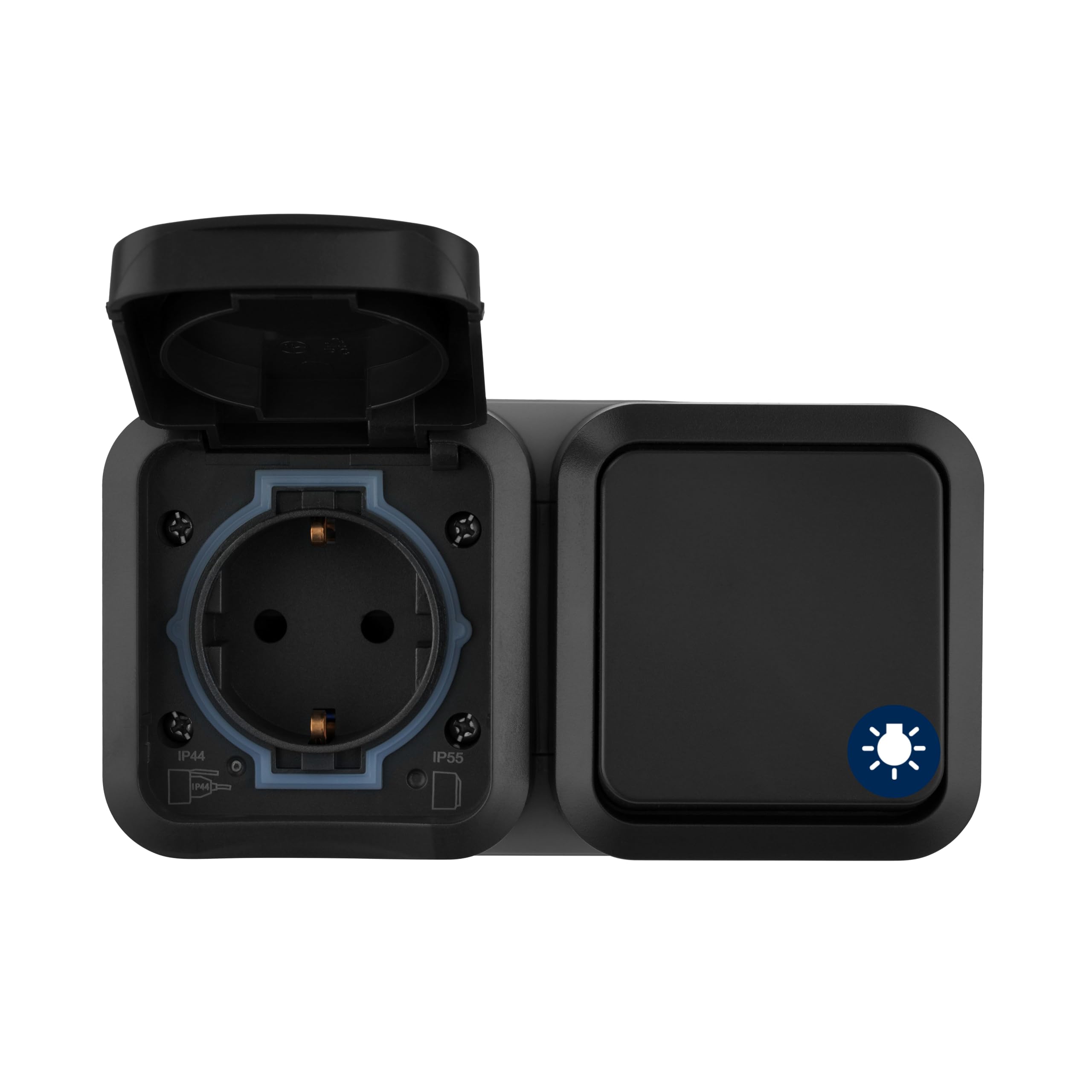 REV 0004970400 AquaStorm Socket - A/W Switch Combi, Wall Socket, IP55, Surface-Mounted Horizontal, Anthracite