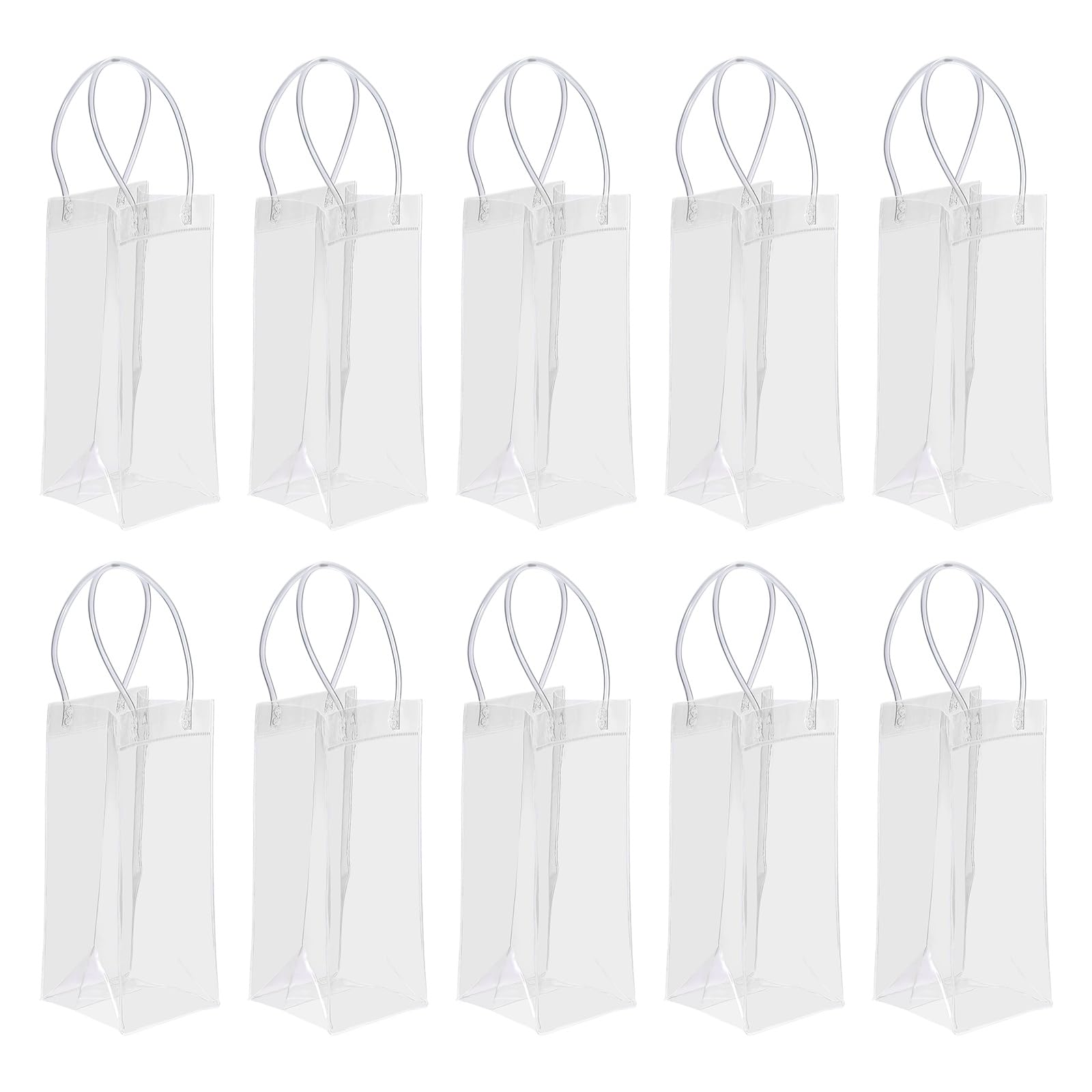 Photo 1 of PATIKIL Ice Wine Bag, 10 Pcs Portable Collapsible Clear Wine Pouch Cooler Clear PVC Gift Bags with Handles for Champagne Party Outdoor Cold Beer White Wine Chilled Beverages, Transparent