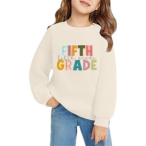 Back to School Sweatshirts Fifth Grade First Day of School Preschool Pullover Tops Girls Oversized Cute 5th Grade