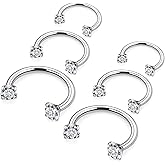 Hnxnskt Horseshoe Nose Ring Surgical Steel Double Stud Nose Ring 18G Lip Rings Cubic Zirconia Horse Shoe Daith Piercing Jewelry for Women Inner Diameter 8MM/10MM/12MM