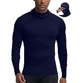 Roadbox Men's Compression Shirt Hoodie with Mask, Long Sleeve Workout Athletic Base Layer, Sports Gym Running Undershirt Top