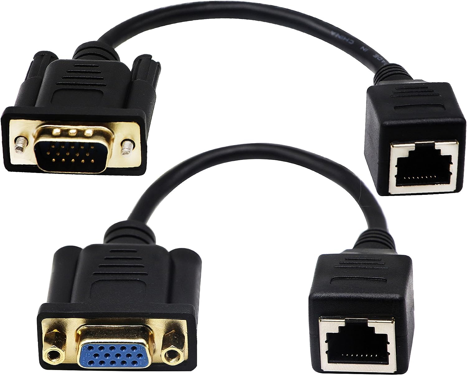 zdyCGTime RJ45 to VGA Cable, VGA 15-Pin Port Female&Male to RJ45 Female Cat5/6 Ethernet LAN Console for Multimedia Video（18CM/7Inch） 2Pack