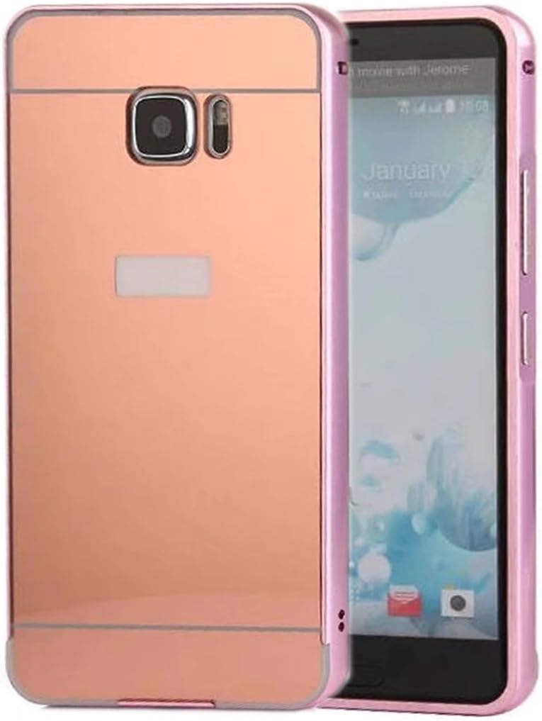HTC U Ultra Mirror Case, QKKE Metal Air Aluminum Bumper Detachable + Mirror Hard Back Case 2 in 1 Cover Ultra-Thin Frame for HTC U Ultra(Rose)