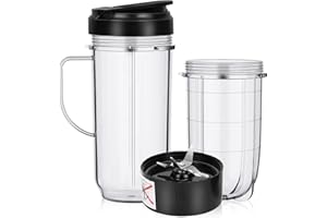 QUIENKITCH 2 Pack Replacement Blender Cups set for magic bullet ，22oz Tall Cup with Flip Top To-Go Lid，16oz Replacement Cup with Cross Blade Replacement Parts Compatible with 250W Magic Bullet MB1001