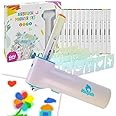 Air Brush Marker Set for Kids Includes 12 Washable Markers 20 Stencils Gift for Ages 5 6 7 8 9 Years Old - Great Arts & Crafts Set