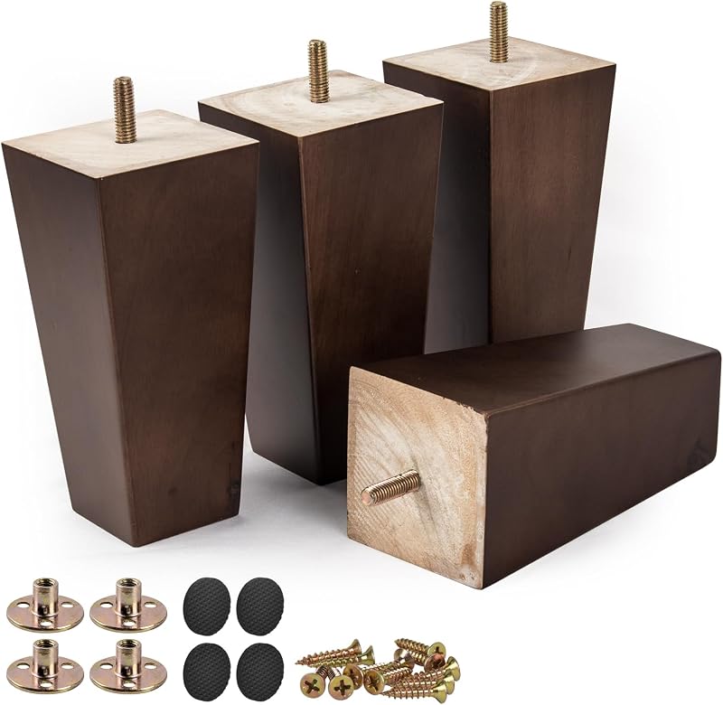 Btowin 8in Wood Furniture Legs 4pc Pyramid Mid-Century Modern Sofa Couch Feet