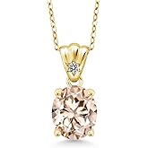 Gem Stone King 3.23 Ct Oval Peach Morganite White Diamond 18K Yellow Gold Plated Silver Pendant