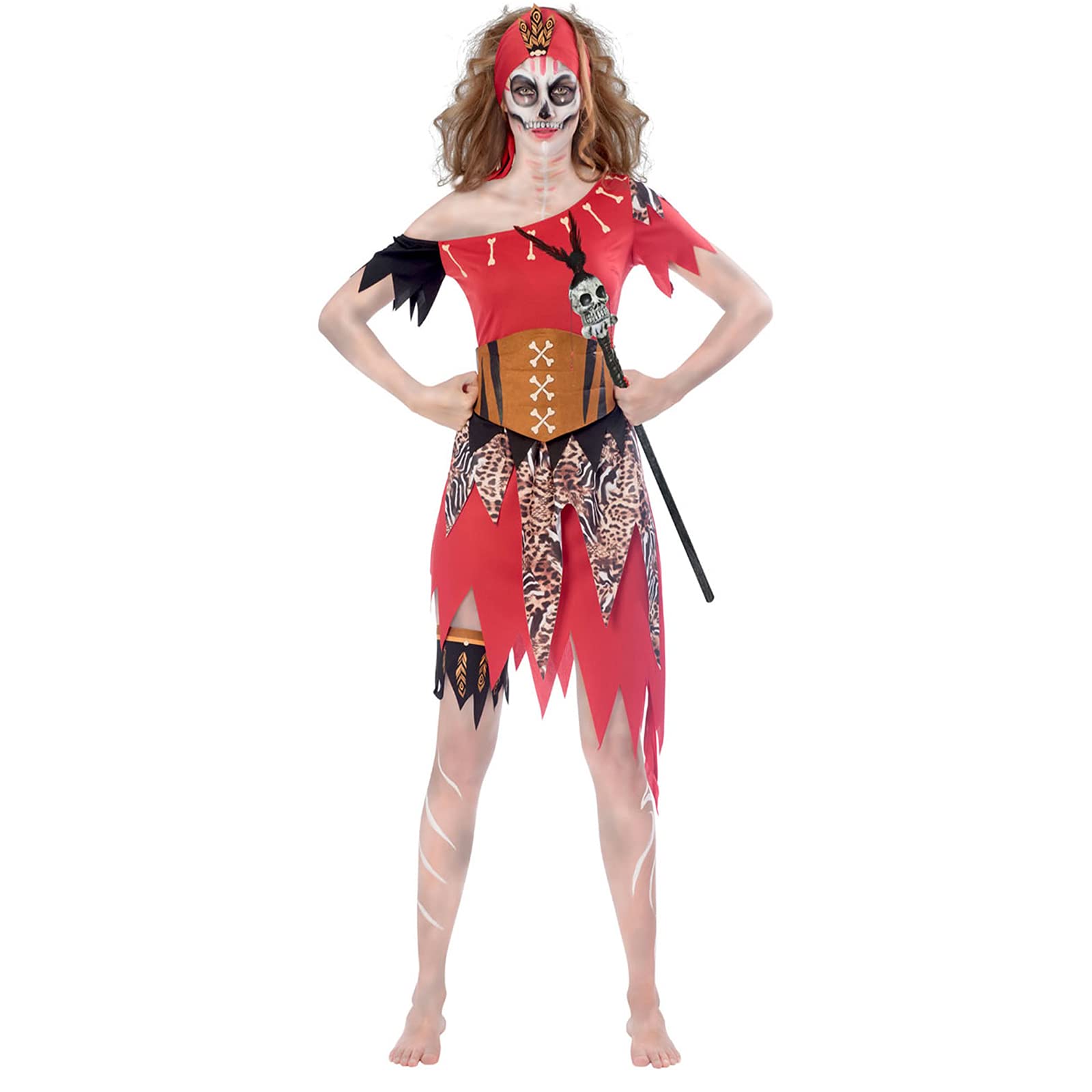 Yummy Bee Voodoo Costume Women Witch Doctor Halloween Fancy Dress Outfit Day of the Dead Plus Size 8-16 | Tribal Black Magic Spooky Cosplay Outfit for Women- Size M 10 12