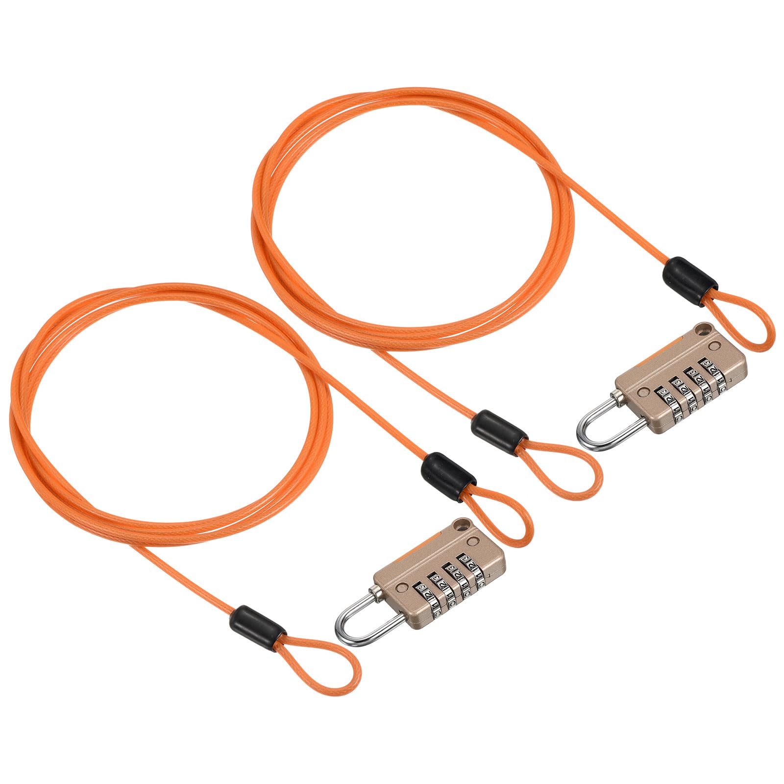 PATIKIL Security Steel Cable with 4 Digit Combination Lock, 2 Set 4.9Ft Coated Safety Wire Rope Double Loop Padlock for Outdoor Travel Luggage, Yellow