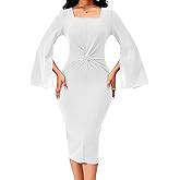 Elegant Dresses for Women Sexy Church Long Ruffles Sleeve Business Pencil Vintage Peplum Dress Wear to Work