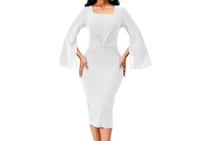 SEXYCHERRY Elegant Dresses for Women Sexy Church Long Ruffles Sleeve Business Pencil Vintage Peplum Dress Wear to Work