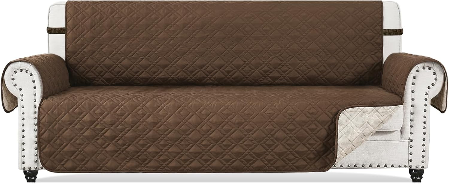 Slipcovers - RHF Couch Cover Anti-Slip Sofa Covers for Leather Sofa Couch Covers for 3 Cushion Couch Sofa Furniture Protector Couch Cover for Dogs Pets Kids Sofa Slipcover with Elastic Straps (Sofa: Chocolate)