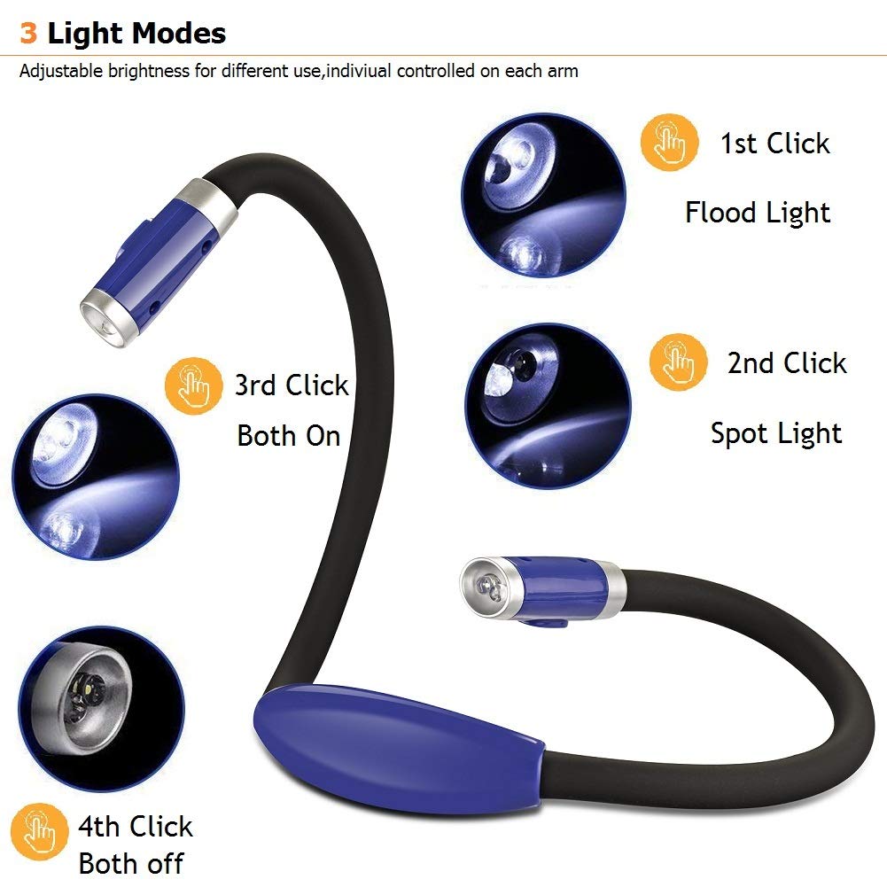 OriFiil LED Neck Light,Rechargeable Book Lights, Flexible Neck Lamp for Reading in Bed or Car, 4 LEDs with 3 Level Adjustable Brightness, Ideal for Kids,Crafts,Knitting, Crochet,Travel or BBQ