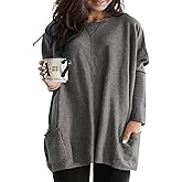 Eytino Womens Plus Size Long Sleeve Tops Crewneck Lightweight Sweatshirt Loose Casual Oversized T Shirts with Pockets(1X-5X)