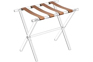Sumerflos Acrylic Luggage Rack for Guest Room - Foldable Suitcase Stand with Leather Straps for Bedroom Living Room Hotel Hea