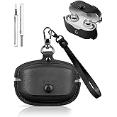 YAJOJO for Technics EAH-AZ100 Case Leather, Personalized Leather Vintage Case,Shockproof Portable with Keychain&Cleaner Kit,Charging Case Cover for Technics EAH-AZ100(Black)