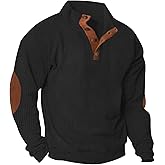 Lexiart Men's Casual Corduroy Sweatshirt Long Sleeve Thermal Stand Collar Button Pullover Sweatshirts