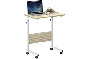 SogesHome 23.6 inches Adjustable Mobile Bed Table Portable Laptop Computer Stand Desks Cart Tray, White Maple