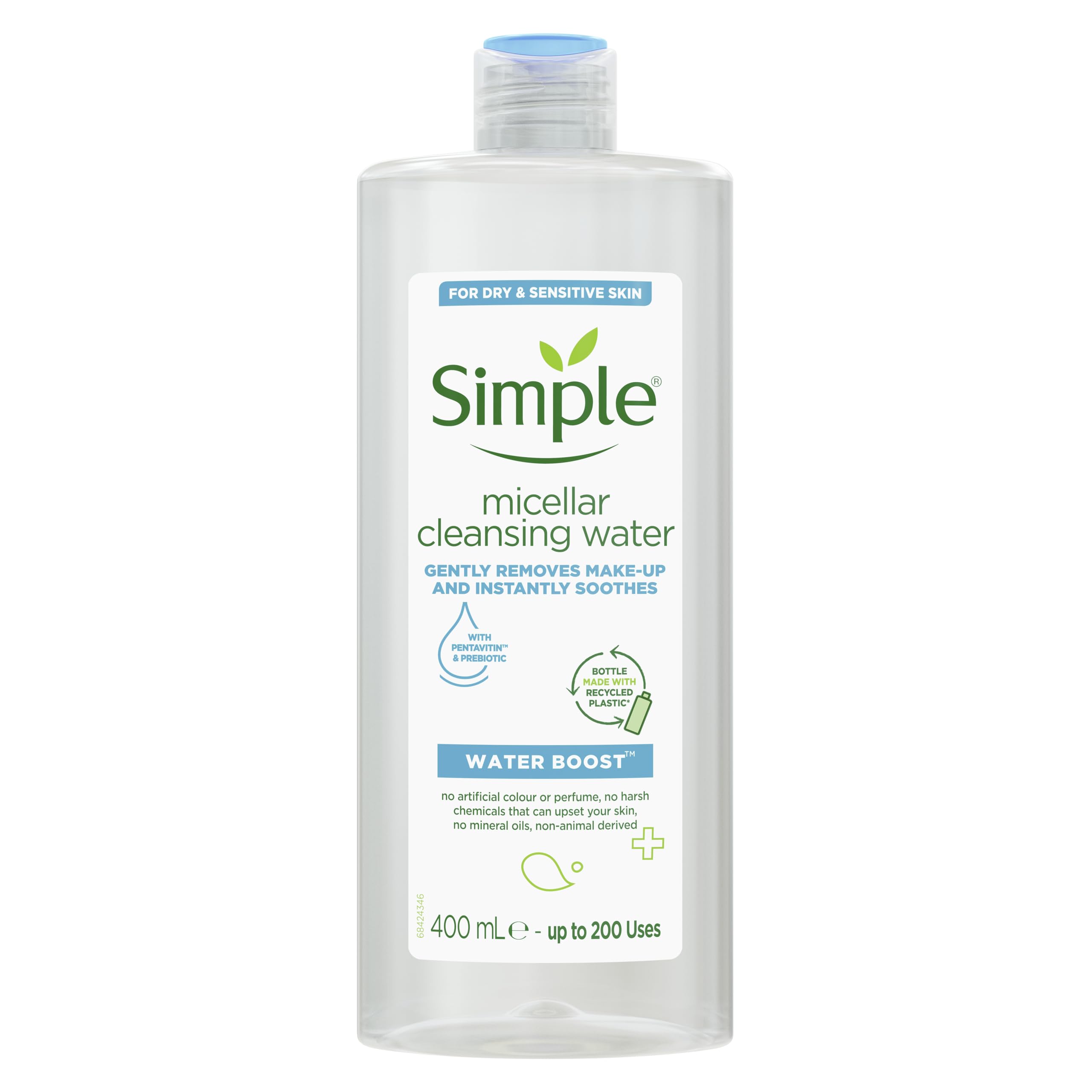 Simple Water Boost Hydrating Micellar Water Soothing Makeup Remover For Dry and Sensitive Skin 400 ml