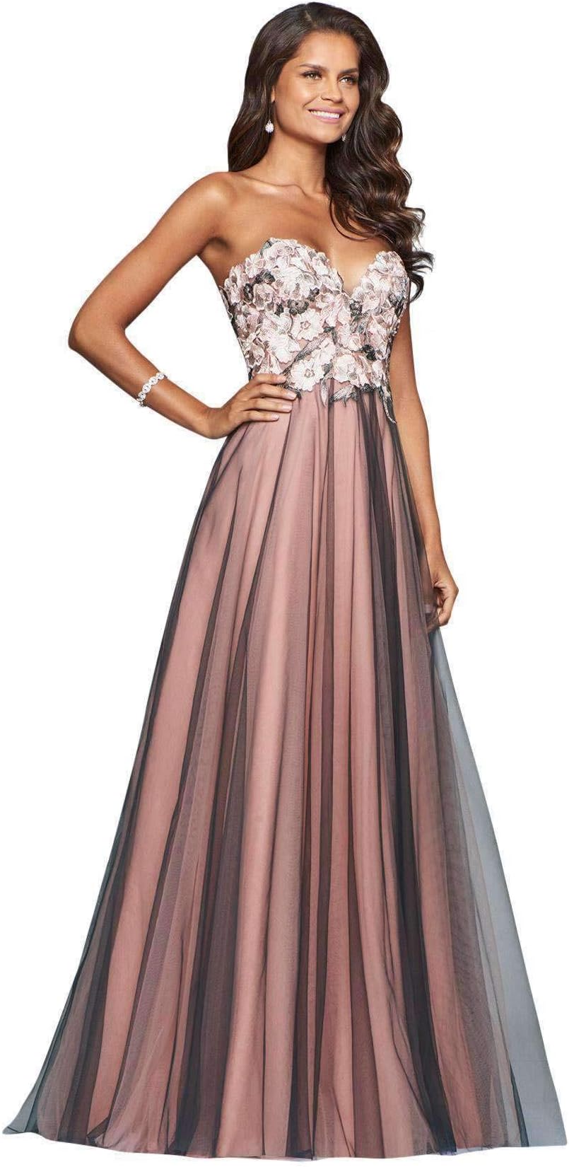 Faviana - s10023 Floral Applique Sweetheart A-line Dress
