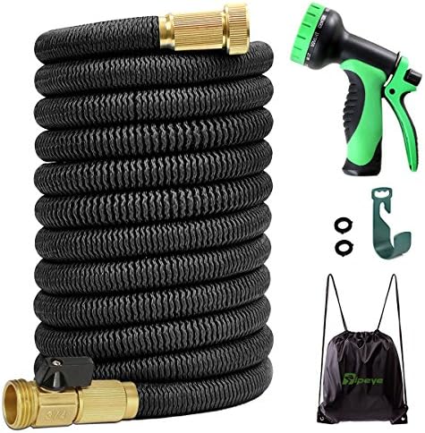 100FT Expandable Garden Hose Stronger Double-Layer Natural latex Inner Tube Prevent Leaking Strongest Expandable 3/4" Solid Brass Water Hose Pipe with Extra Strength Fabric and 10-Modes Spray Gun