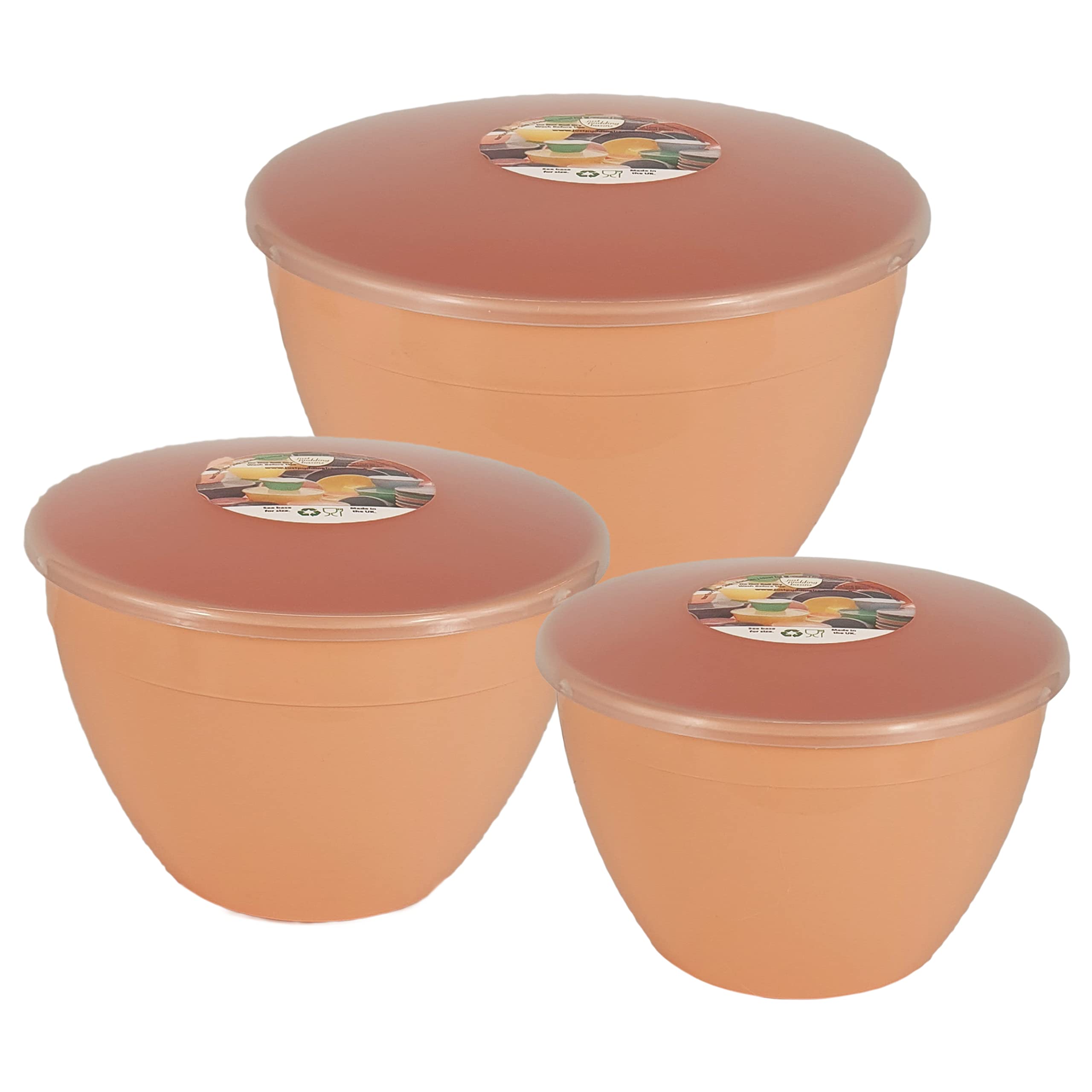 Just Pudding Basins 3 Larger Steam Pudding Bowl Sizes and Lids in 1 Set, 1x 1.5pt (850ml), 1x 2 pint (1.14lt), 1x 3pt (1.71lt) Peach