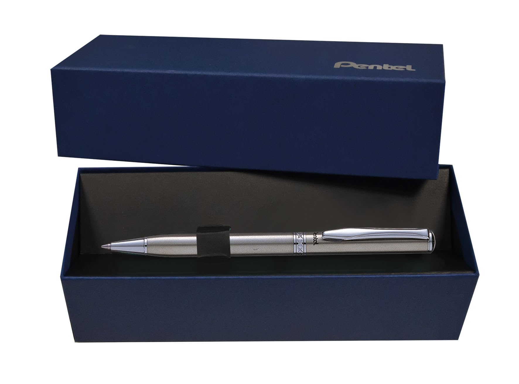 Pentel Sterling Excel B810 Retractable Ballpoint Pen in Silver, Gift Boxed (Single Pen, Black Ink)