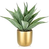 Large Faux Agave Plant 13" Artificial Aloe Vera Plants Fake Succulent Plants in Pot Realistic Agave Plant Artificial Potted Plants for Home Living Room Table Office Desk Bathroom Indoor Decor(Gold)