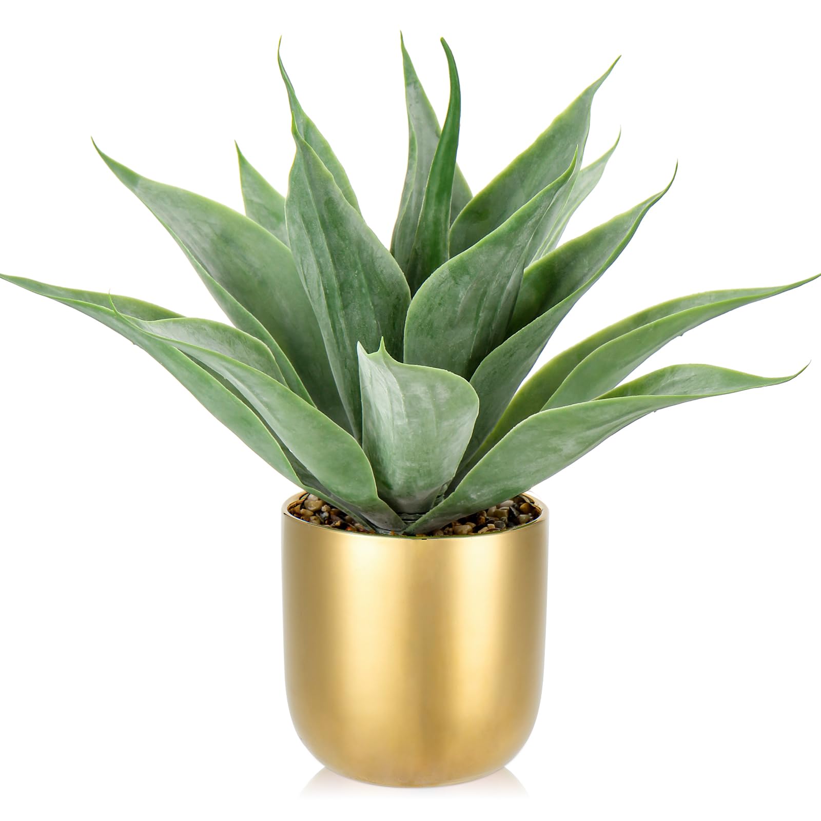 Hollyone 13" Artificial Aloe Fake Potted Plant, Faux Aloe in Galvanized Gold Pot Decorative Artificial Succulent for Home Decor, Living Room, Kitchen, Office Desk, Table, Bathroom Decorations