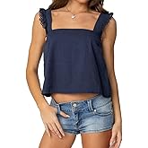 Women Y2K Backless Gingham Tank Top Fly Sleeve Square Neck Babydoll Crop Top Cute Tie Back Cami Going Out Vests