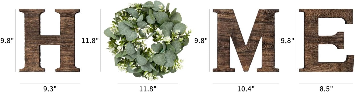 Mkono Wall Hanging Wood Home Sign with Artificial Eucalyptus for O Rustic Wooden Home Hanging Letters Decorative Wall Decor Signs for Living Room House, 9.8''H x 8.5''W, Brown: Office Products