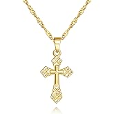 TECYOW Gold Cross Necklace 14K Gold Cross Necklace for Women Crosses Pendant Necklaces for Women Double-Layered Design with Zirconia Crosses Chain for Womens 43+5cm
